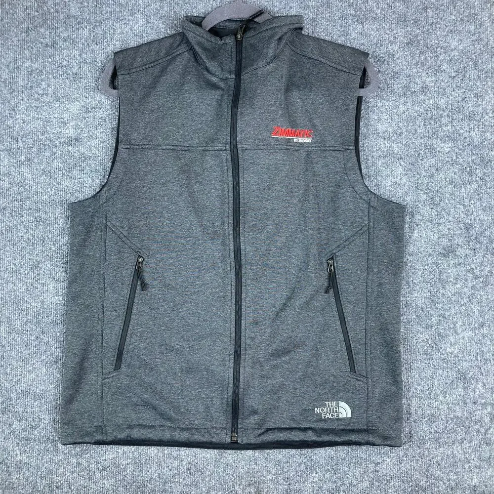 The North‎ Face Vest Mens M Gray Full Zip Softshell Zimmatic Logo